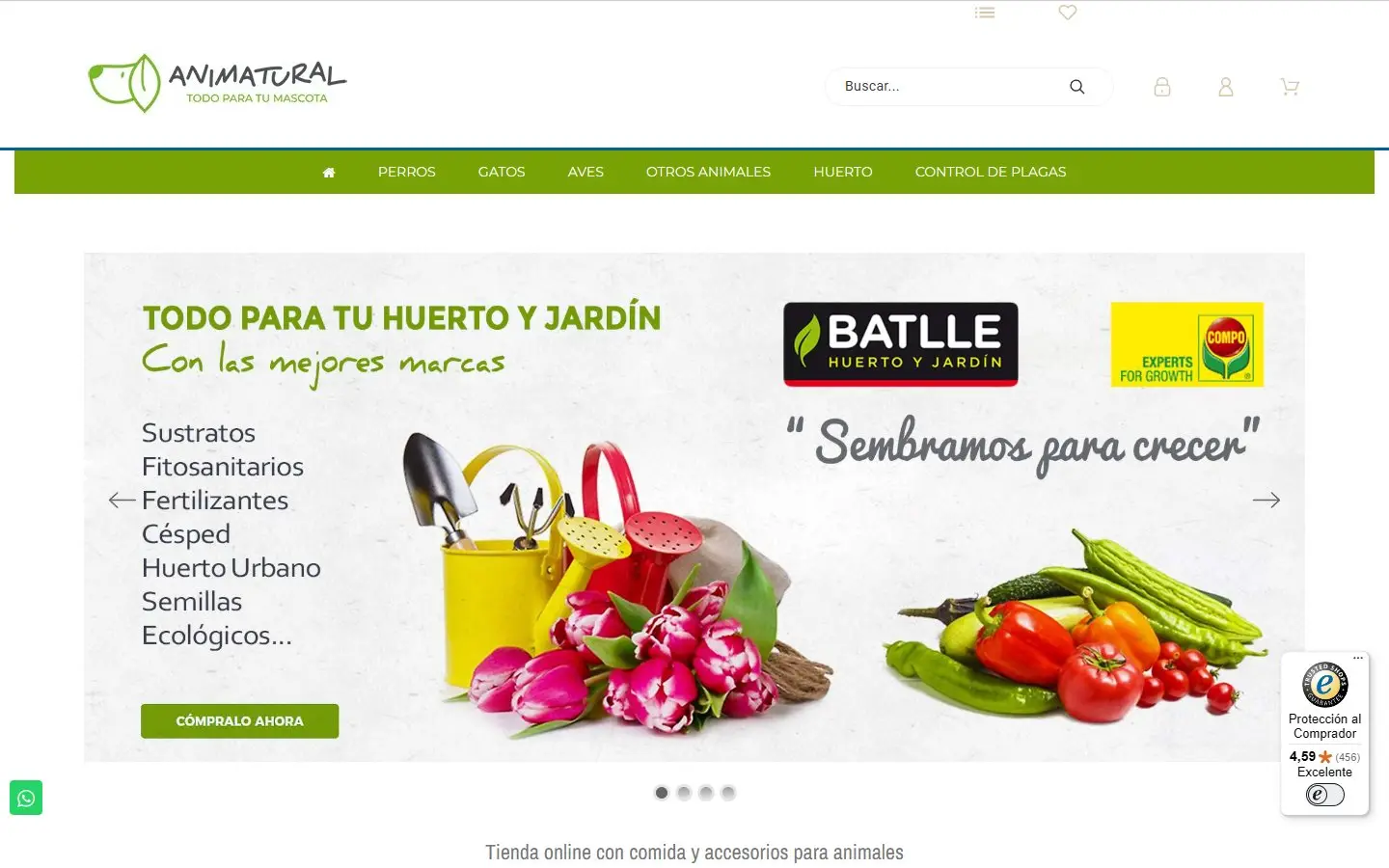 Página de inicio de la web de Animatural