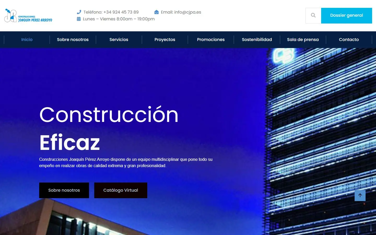 Página de inicio de la web de Construcciones Joaquín Pérez Arroyo