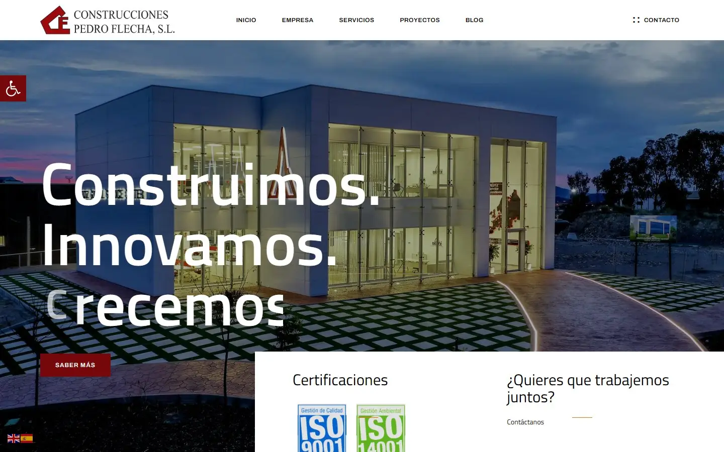 Página de inicio de la web de Construcciones Pedro Flecha