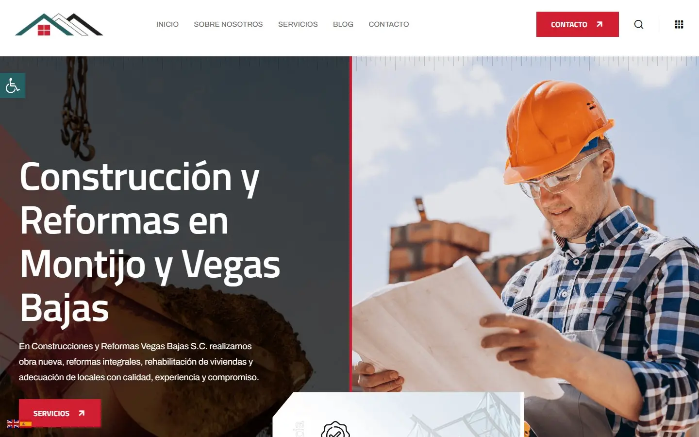 Página de inicio de la web de Construcciones Vegas Bajas