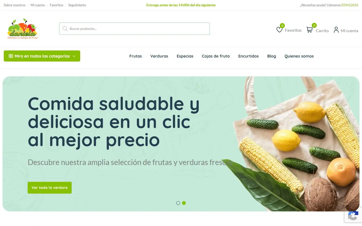 Página de inicio de la web de Frutas Daniela
