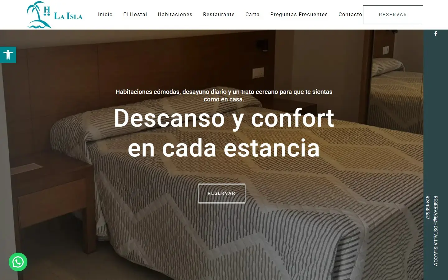 Página de inicio de la web de Hostal La Isla