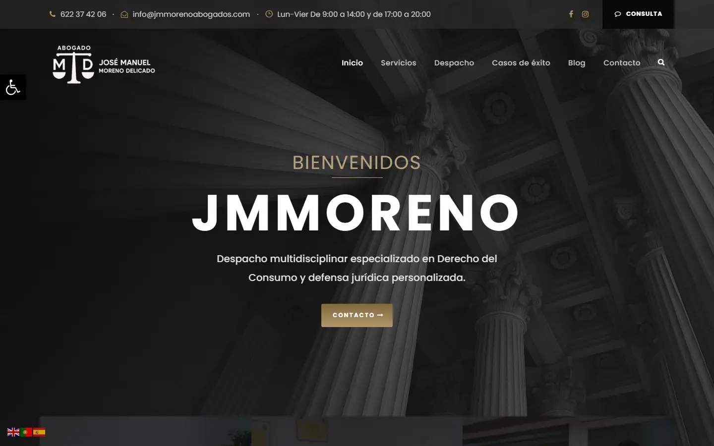 Página de inicio de la web de J.M. Moreno Abogados