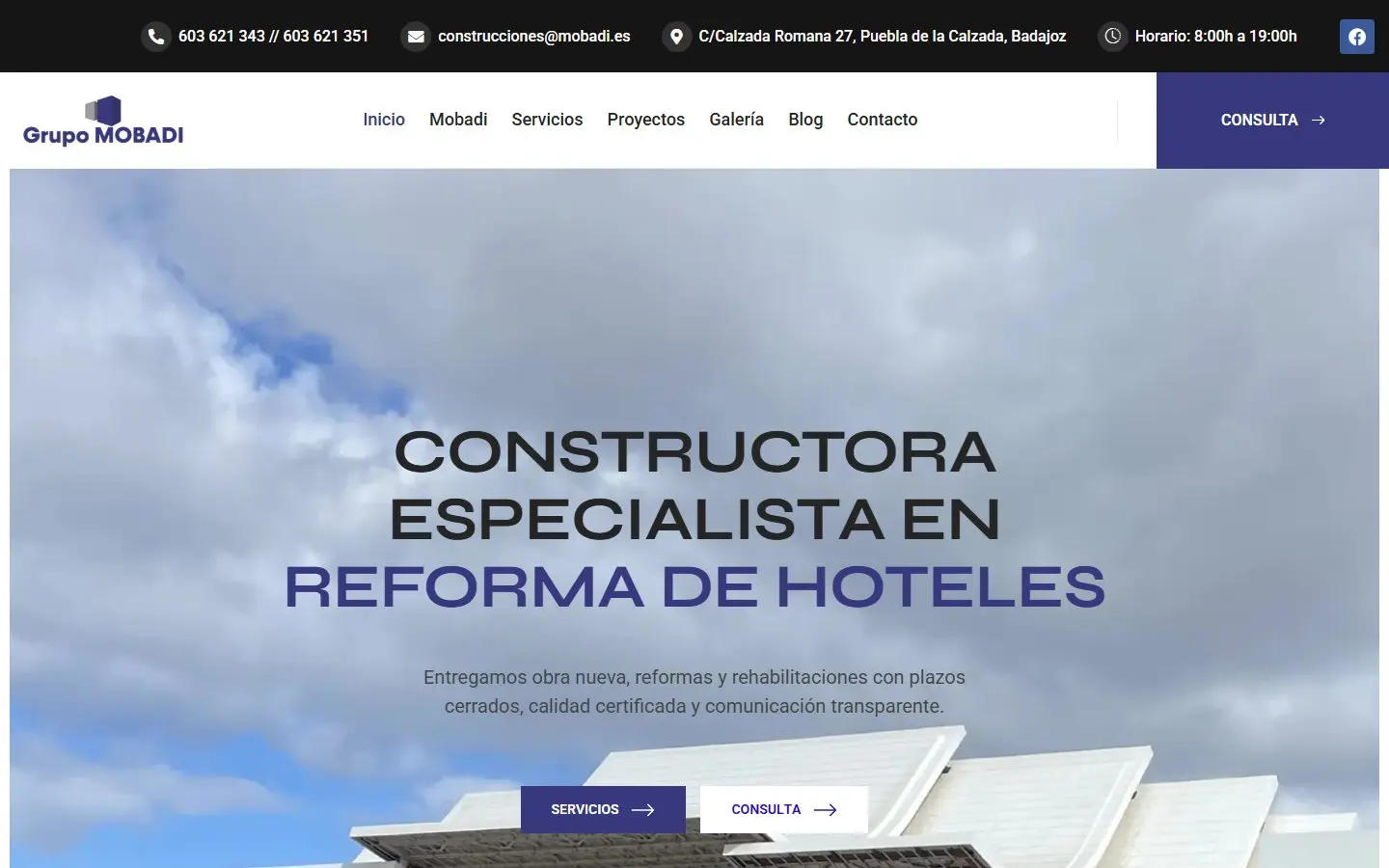 Página de inicio de la web de Grupo Mobadi
