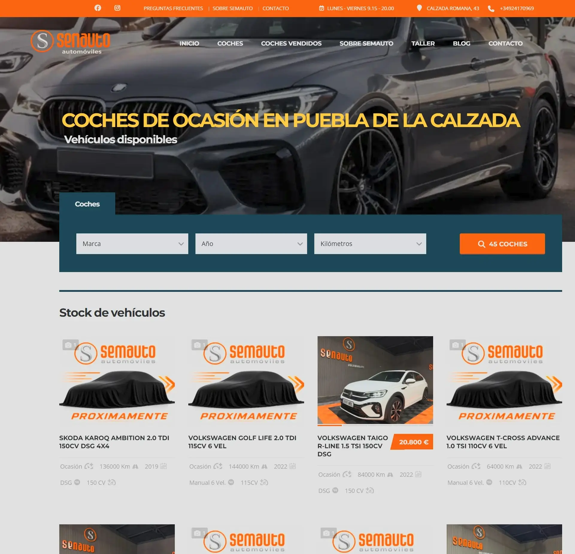 Página de inicio de la web de Semauto
