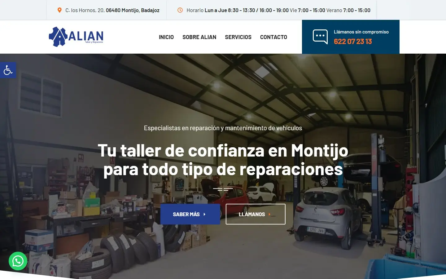 Página de inicio de la web de Alian Taller y Repuestos