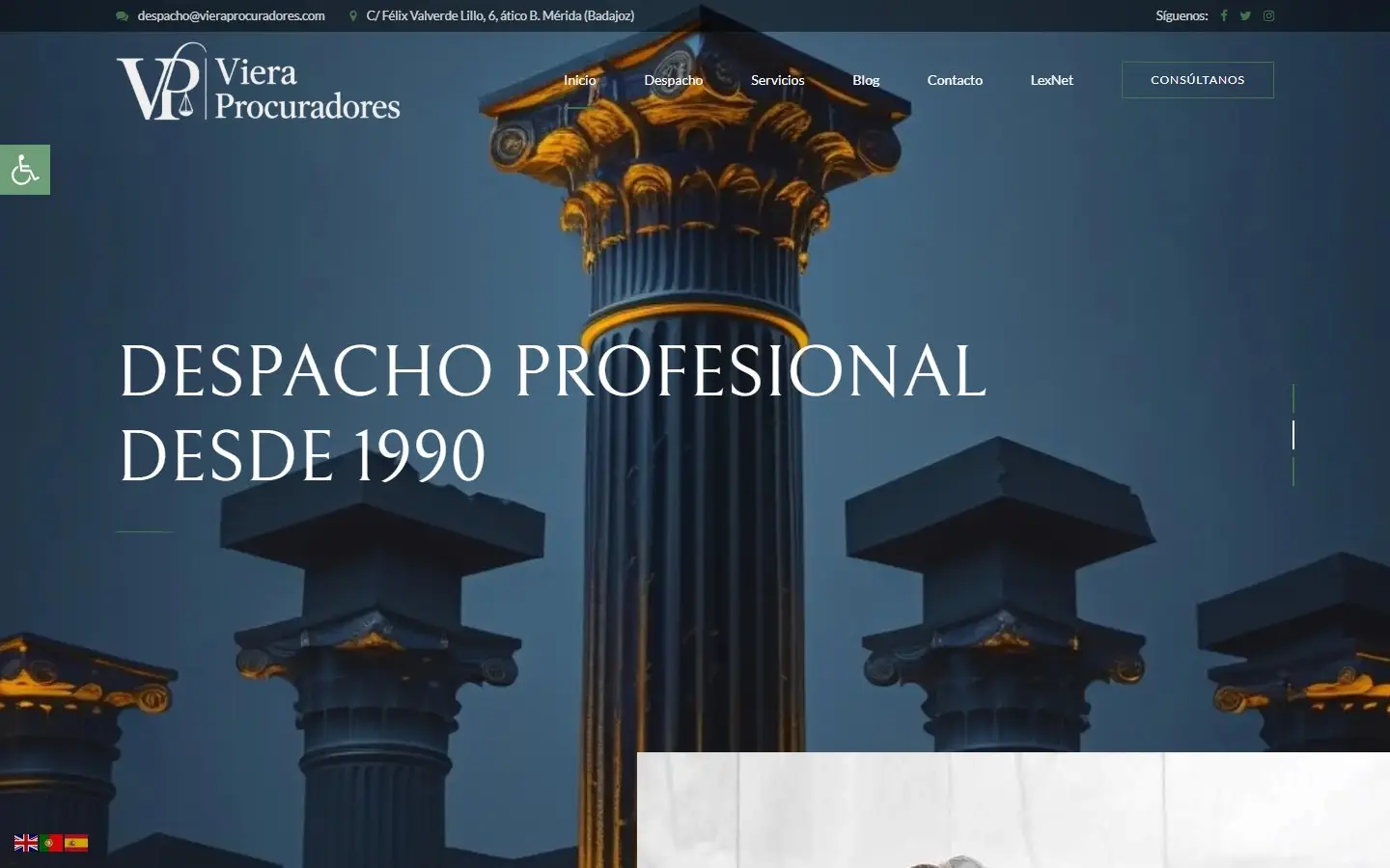 Página de inicio de la web de Viera Procuradores